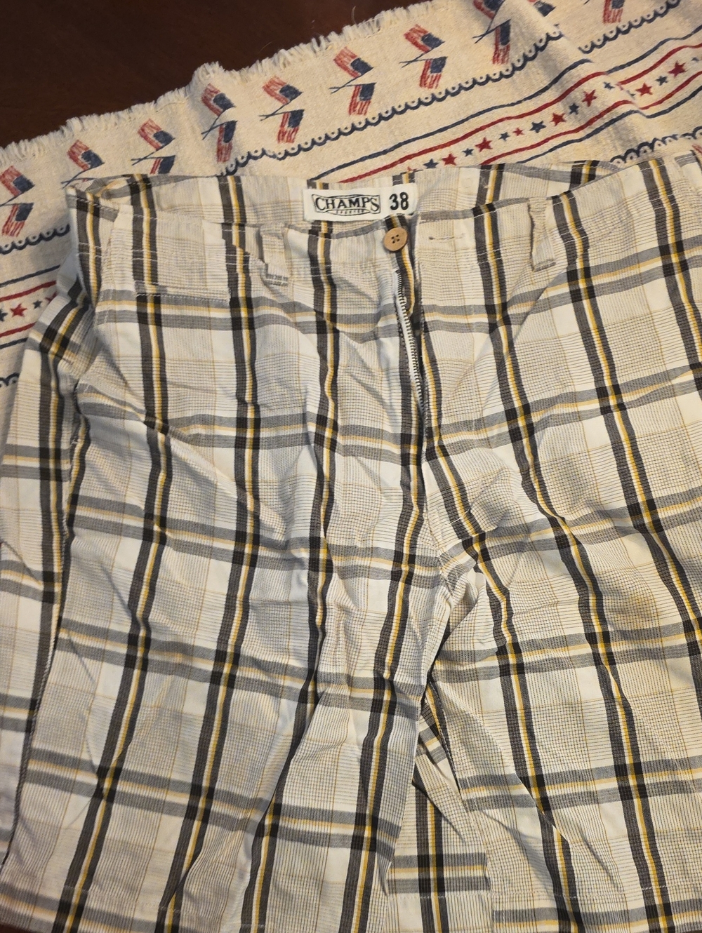 Champs White Plaid Cotton Pants with Yellow & Gray Stripes